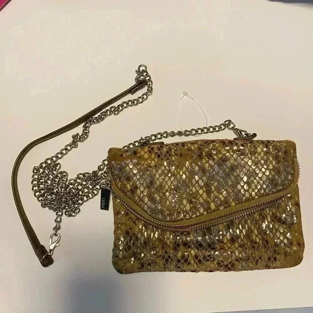 HOBO Snakeskin Leather Clutch Purse with Chain